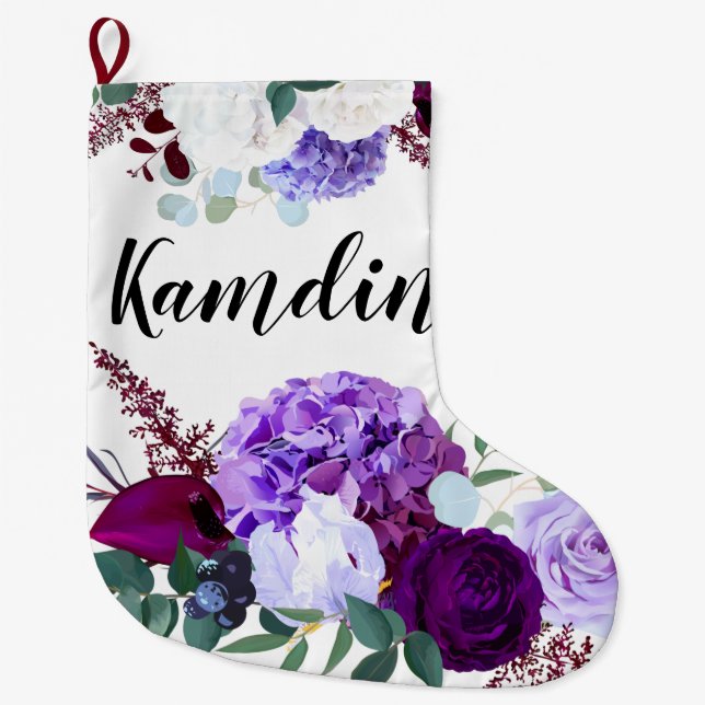 Personalised Stocking Lavender Hibiscus on White (Front)