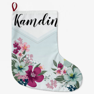 Personalised Stocking Tropical Flower on Blue Ombr