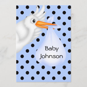 Personalised Stork Baby Boy Shower Invitation