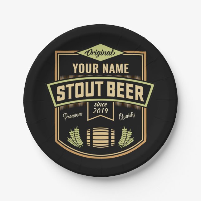 Personalised Stout Dark Beer Brewing Label Bar  Paper Plate (Front)