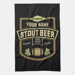 Personalised Stout Dark Beer Brewing Label Bar  Tea Towel