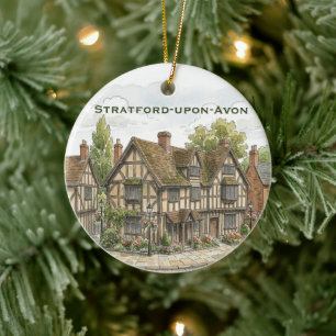Personalised Stratford-upon-Avon UK Photo Xmas Ceramic Tree Decoration