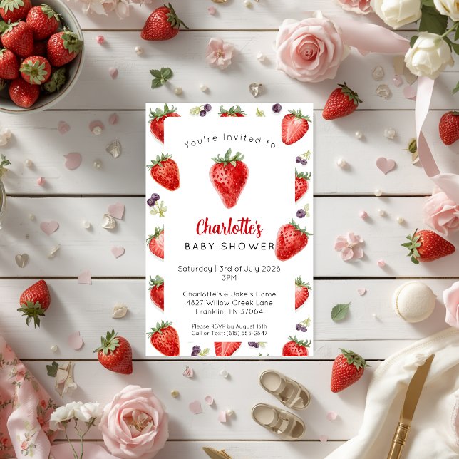 Personalised Strawberry Baby Shower Invitation (Creator Uploaded)