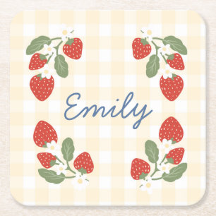 Personalised Strawberry Berry Sweet Party Picnic Square Paper Coaster