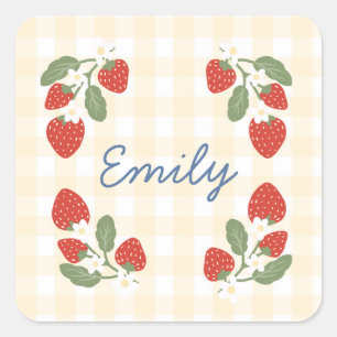 Personalised Strawberry Berry Sweet Party Picnic Square Sticker