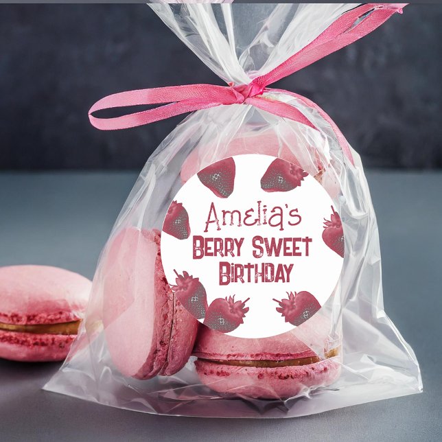 Personalised Strawberry Birthday Classic Round Sticker (Creator Uploaded)