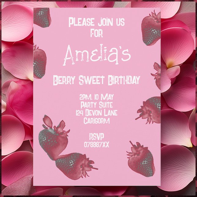 Personalised Strawberry Birthday Invitation (Creator Uploaded)