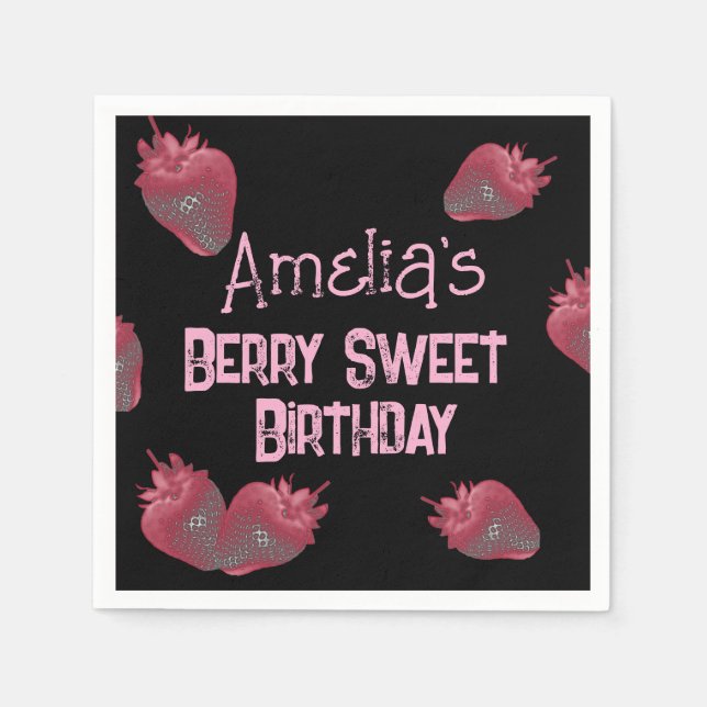 Personalised Strawberry Birthday Napkin (Front)