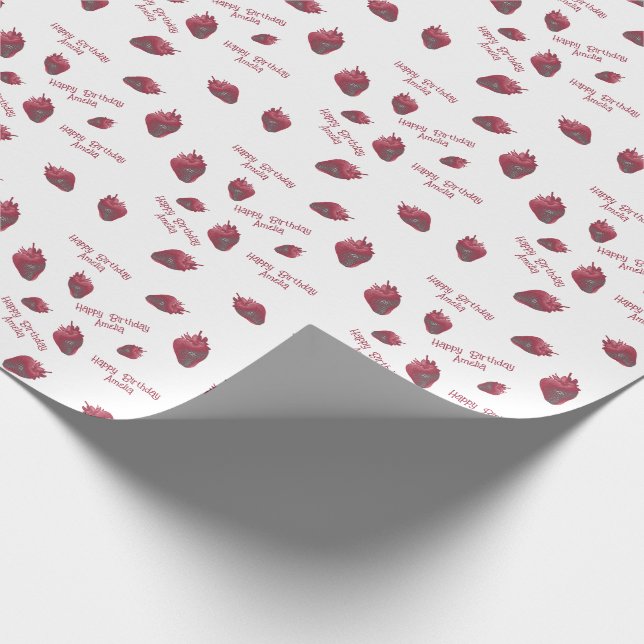 Personalised Strawberry Birthday Wrapping Paper (Corner)