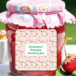 Personalised Strawberry Blossoms Pattern Jam Square Sticker