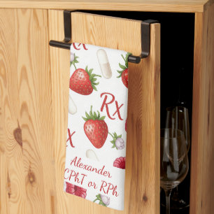 Personalised Strawberry & Capsule Pharmacy Tea Towel