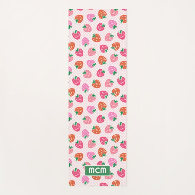 Personalised Strawberry Checks Christmas Pink Yoga Mat (Front)