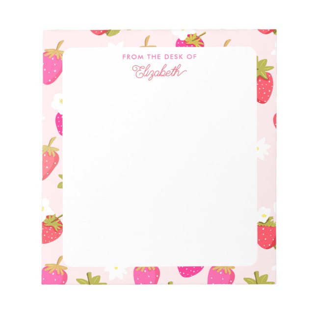 Personalised Strawberry Cute Pink Berry Floral Notepad (Front)