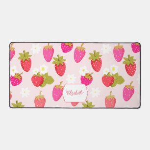 Personalised Strawberry Cute Pink Cottagecore Desk Mat