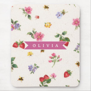 Personalised Strawberry Garden Bee Cottagecore Mouse Pad