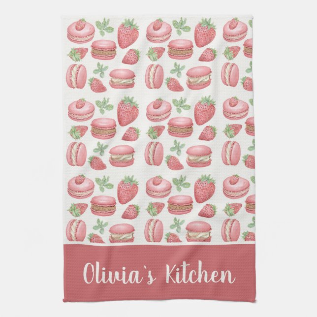 Personalised Strawberry Macaron Kitchen Towel  (Vertical)