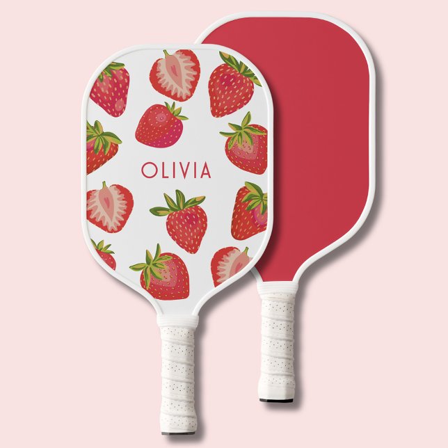 Personalised Strawberry Name Pickleball Paddle (Fun strawberry personalised pickleball paddle.)