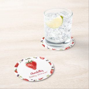 Personalised Strawberry Sweet Baby Shower Round Paper Coaster