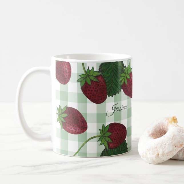 Personalised Strawberry Vine Coffee Mug (With Donut)