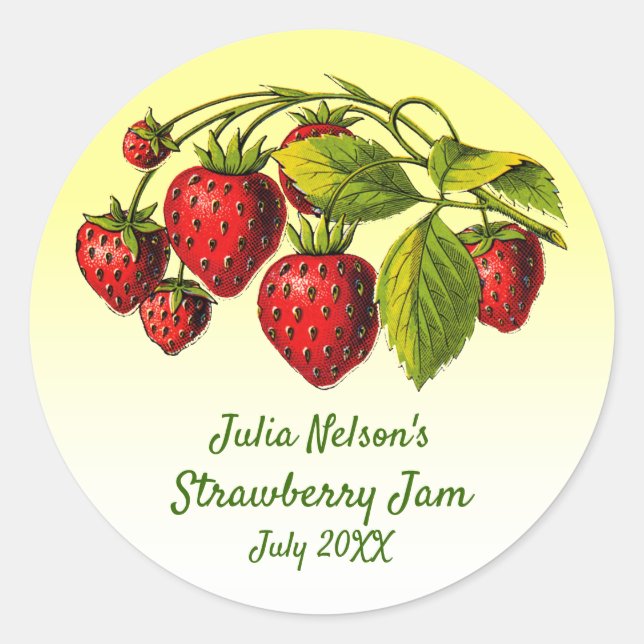 Personalised Strawberry Yellow Ombre Jam Jar Label (Front)