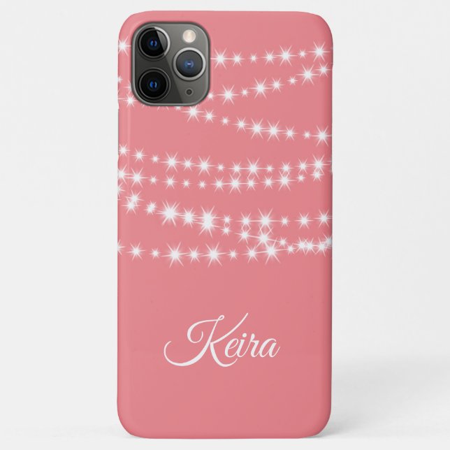 Personalised String Lights on coral iPhone Case (Back)