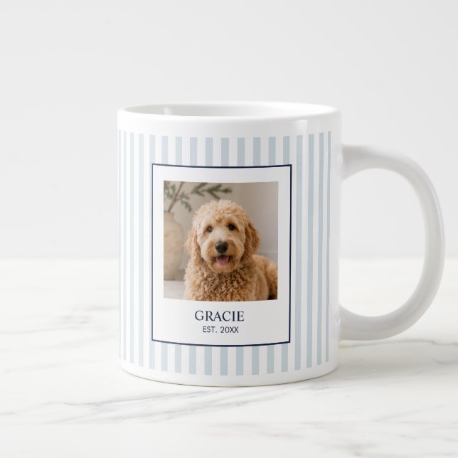Personalised Stripe Pet Name Photo Large Coffee Mug (Right)