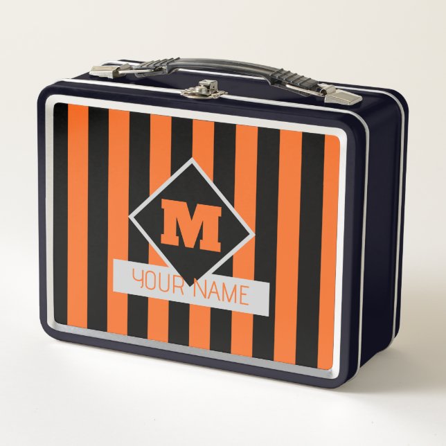 Personalised Stripe Pick Name and Back Colours Metal Lunch Box (Front)