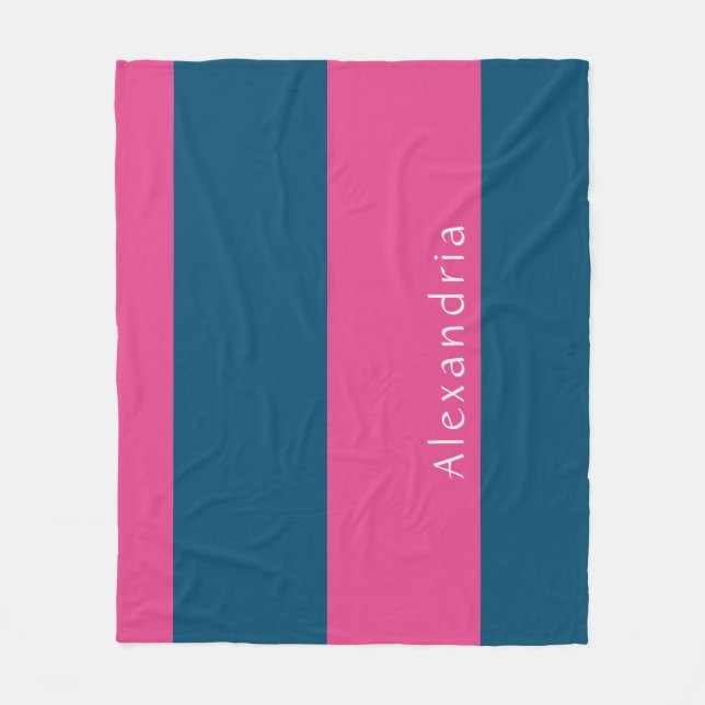 Personalised Stripe Pink Blue Fleece Blanket (Front)