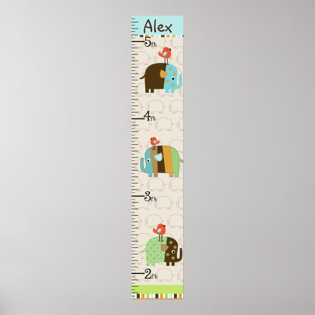 Personalised Striped African Elephant Growth Chart (Front)