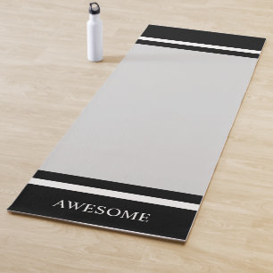 Personalised Striped Black & White on Grey Yoga Mat