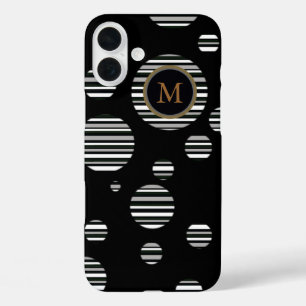 personalised striped circles on black iPhone 16 plus case