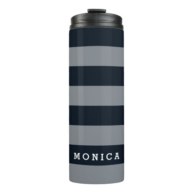 Personalised |  Striped dark blue Thermal Tumbler (Front)