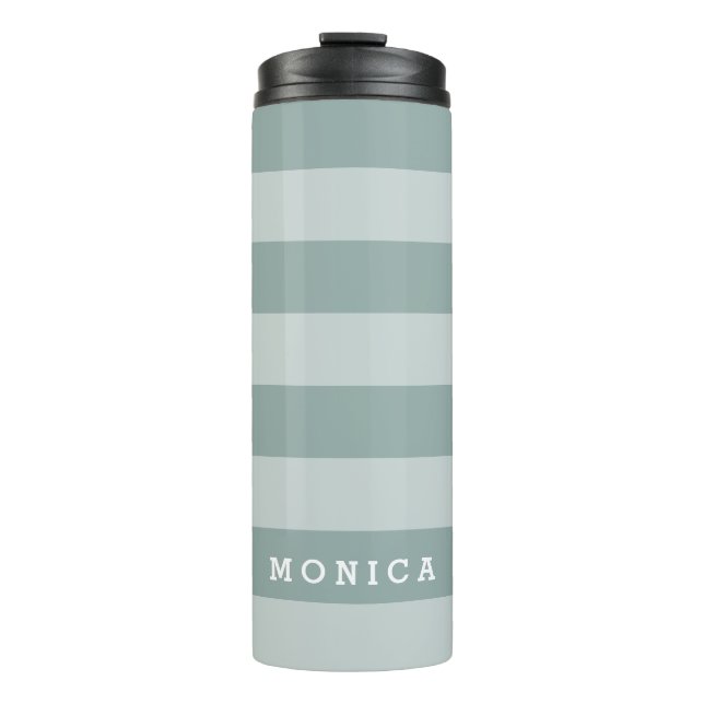 Personalised |  Striped dusty blue Thermal Tumbler (Front)
