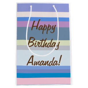 Personalised Striped Green/Beige/Pink/Purple/Blue Medium Gift Bag