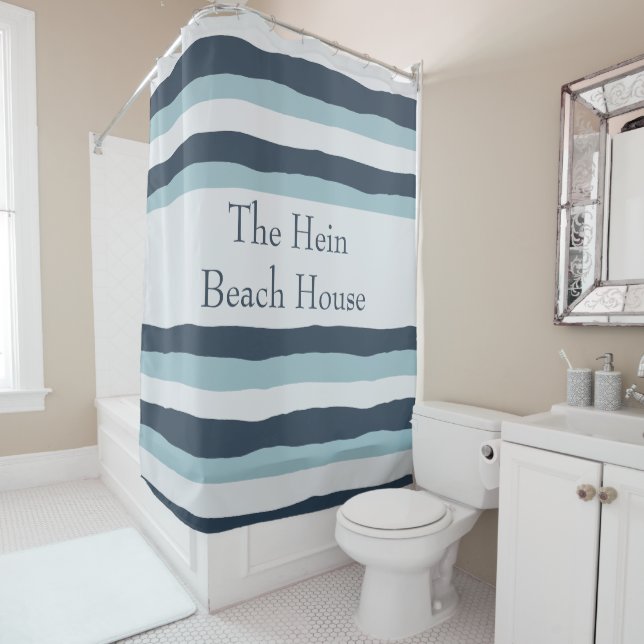 Personalised Striped Nautical Blue Shower Curtain (In Situ)