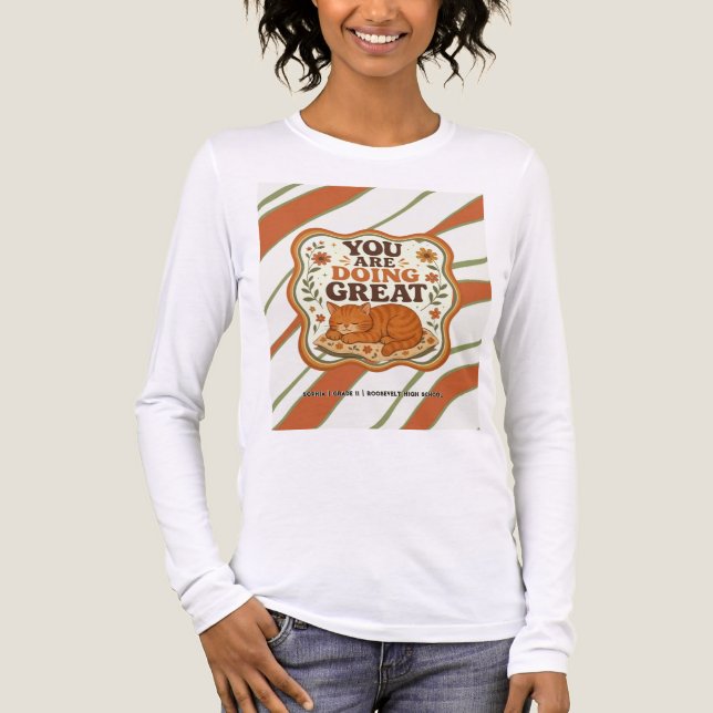 Personalised Striped Orange Cat High School Shirt (Front)