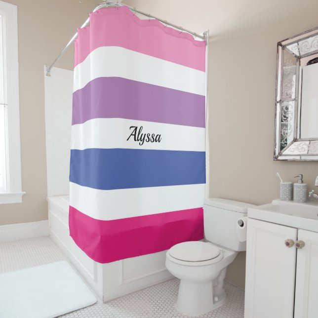 Personalised Striped Pink Shower Curtain (In Situ)