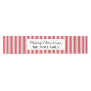 Personalised striped red Family Christmas Short Table Runner