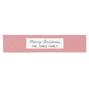 Personalised striped red Family Christmas Short Table Runner