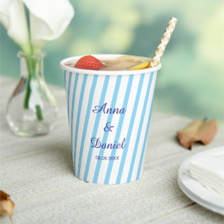Personalised Striped Wedding Bachelorette Party Paper Cups