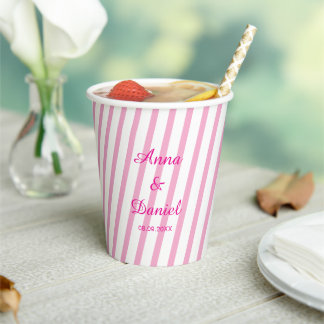 Personalised Striped Wedding Bachelorette Party Paper Cups
