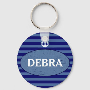 personalised stripes anchor navy key ring