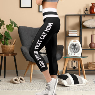 Personalised Stripes Black White Pet Lover Cat Mum Capri Leggings