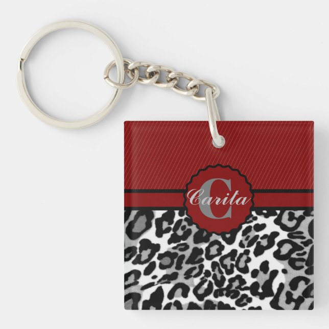 Personalised Stripes & Leopard Acrylic Keychain (Front)