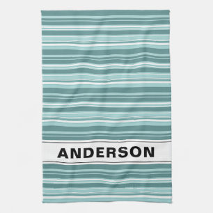 Personalised Stripes - Teal Green Blue Tea Towel