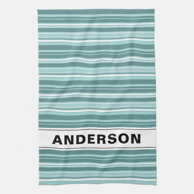 Personalised Stripes - Teal Green Blue Tea Towel (Vertical)