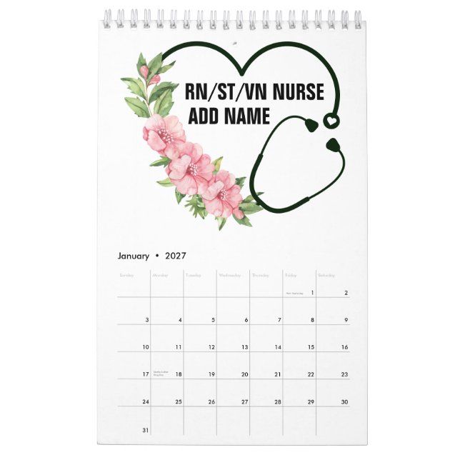 Personalised Student-Registered-Veteran Nurse Name Calendar (Jan 2027)
