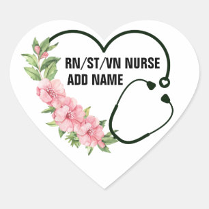 Personalised Student-Registered-Veteran Nurse Name Heart Sticker