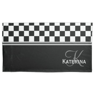 Personalised stylish black and white check pillowcase