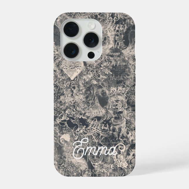 Personalised Stylish Black Paris Toile Design iPhone Case (Back)